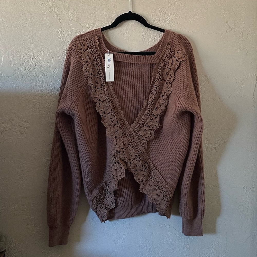 Bluivy Mocha Brown Sweater with Lace Open Back